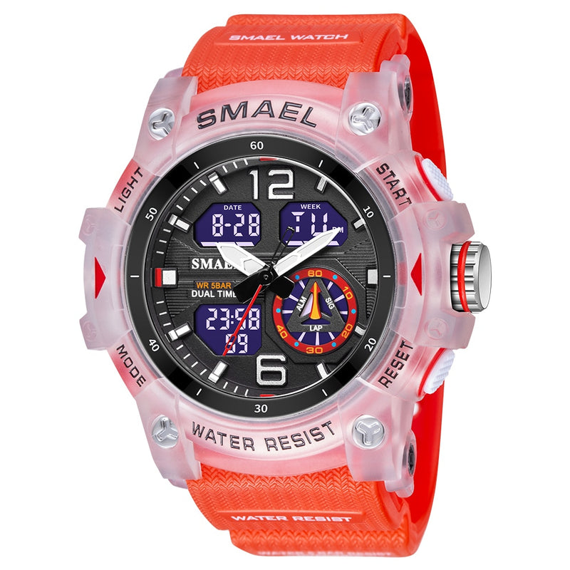 2022 New SMAEL Dual Time Men Watches 50m Waterproof Military Watches for Male 8007 Shock Resisitant Sport Watches Gifts Wtach