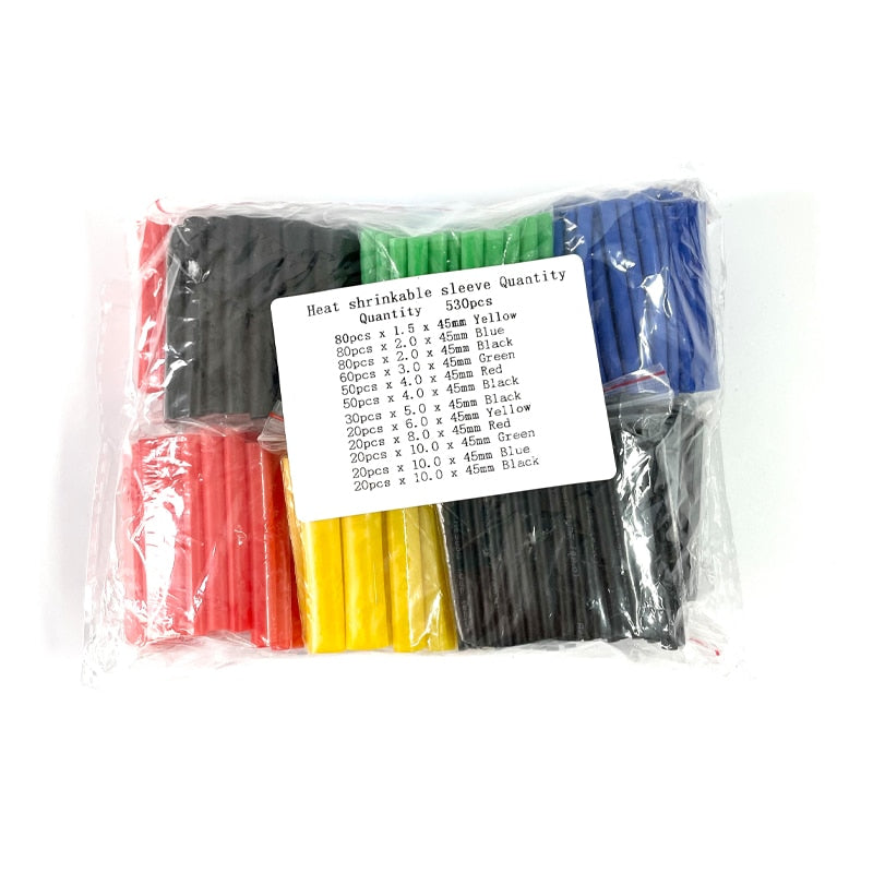 127/164/328/530pcs Heat Shrink Tube Kit Shrinking Assorted Polyolefin Insulation Sleeving Heat Shrink Tubing Wire Cable 2:1