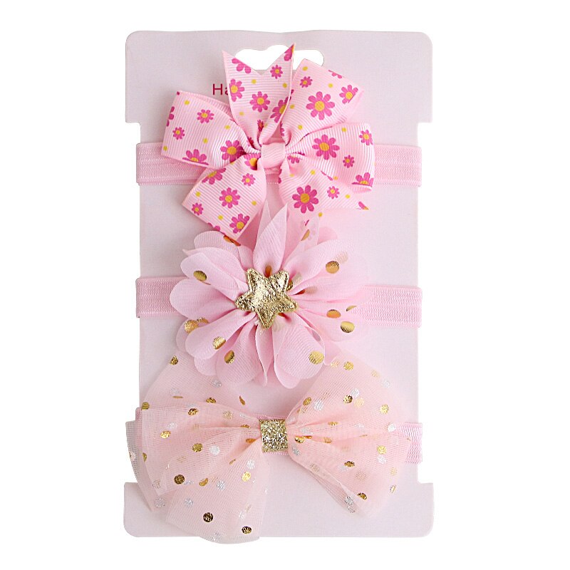 3Pcs/set Baby Headband Floral Solid Color Dot Printed Pink Bows Newborn Baby Girl Headband Hair Accessories Girls Turban