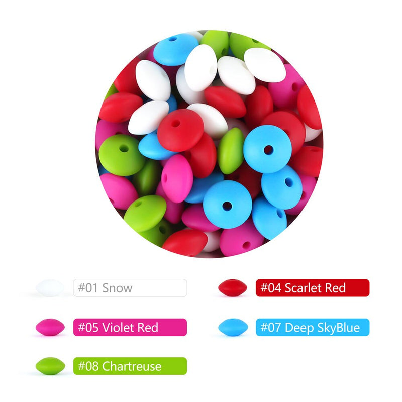 30pcs Silicone Lentil Beads BPA Free Food Grade Rodent DIY Charms Newborn Nursing Accessory Teething Necklace 12mm Abacus Bead