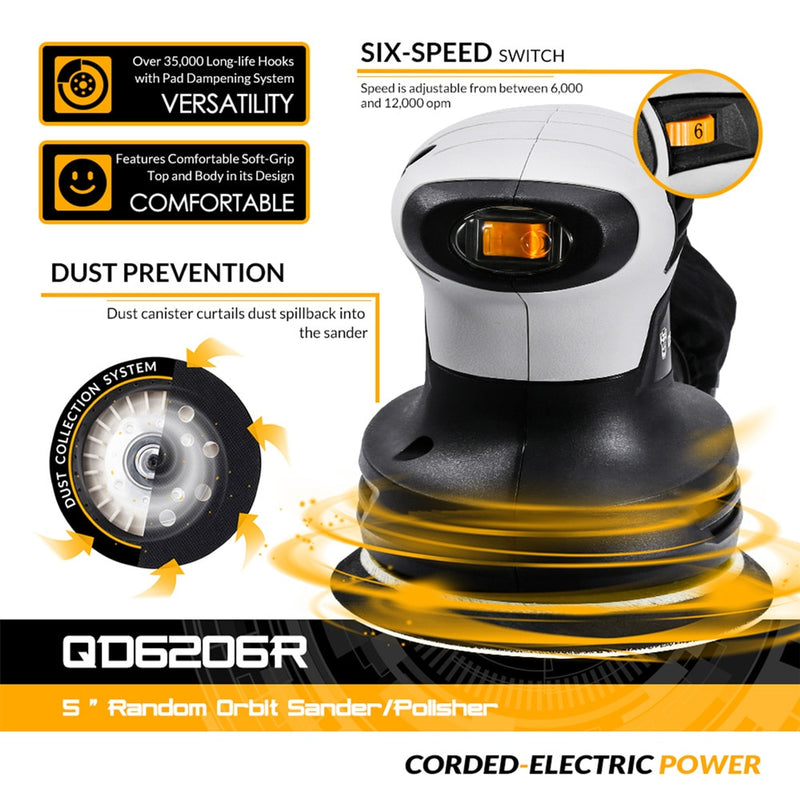 DEKO 280W/320W/350W Random Orbit Sander with 8 Hole 125mm Sandpaper and Variable Speed Sander Power Tools (DKSD28Q1)