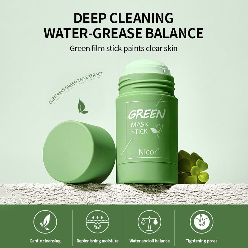 1Pcs Cleansing Green Stick Green Tea Mask Purifying Clay Stick Mask Oil Control Anti-Acne Eggplant Whitening Skin Care Face Mask