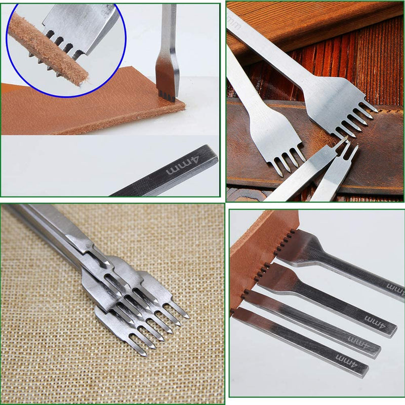 Leather Hole Punches 1+2+4+6 Prong DIY Diamond Lacing Stitching Chisel Set U/V Shaped Groover Leather Edge Beveler Skiving Tools