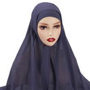 Muslim Chiffon Scarf For Women Fashion Veil Instant Hijab Wrap Headscarf Islam Solid Color Cap Musulman Wrap Scarves 25 Colors