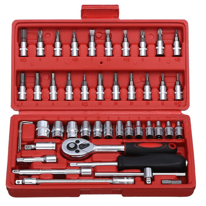 Car Repair Tool 46pcs 1/4-Inch Socket Set Car Repair Tool Ratchet Torque Wrench Combo Tools Kit Auto Repairing Tool Set