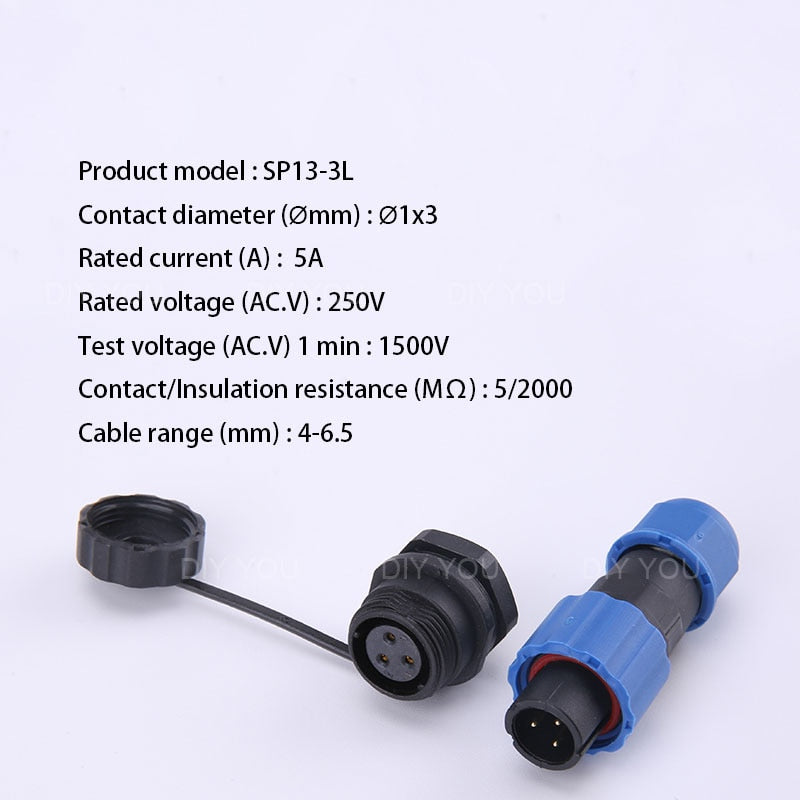 SP13 IP68 waterproof connector male plug &amp; female socket 1/2/3/4/5/6/7/9 pin panel Mount wire cable connector aviation plug