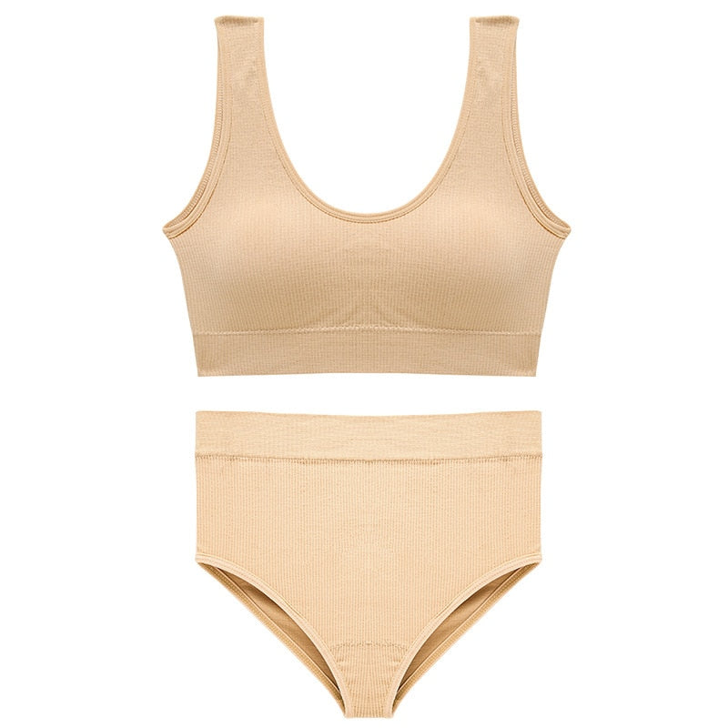 CINOON Sexy Seamless Tops Set High Waist Panties Women Wireless Underwear Suit Soft Padded Bras Set Backless Bralette Lingerie
