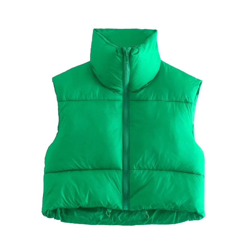 Puffy Vest Women Zip Up Stand Collar Sleeveless Lightweight Padded Cropped Puffer Quilted Vest Winter Warm Coat Jacket 2022 New