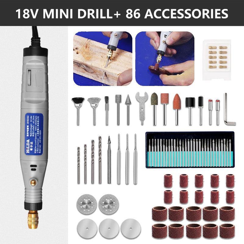 HILDA 18V Engraving Pen Mini Drill Rotary tool With Grinding Accessories Set Multifunction Mini Engraving Pen