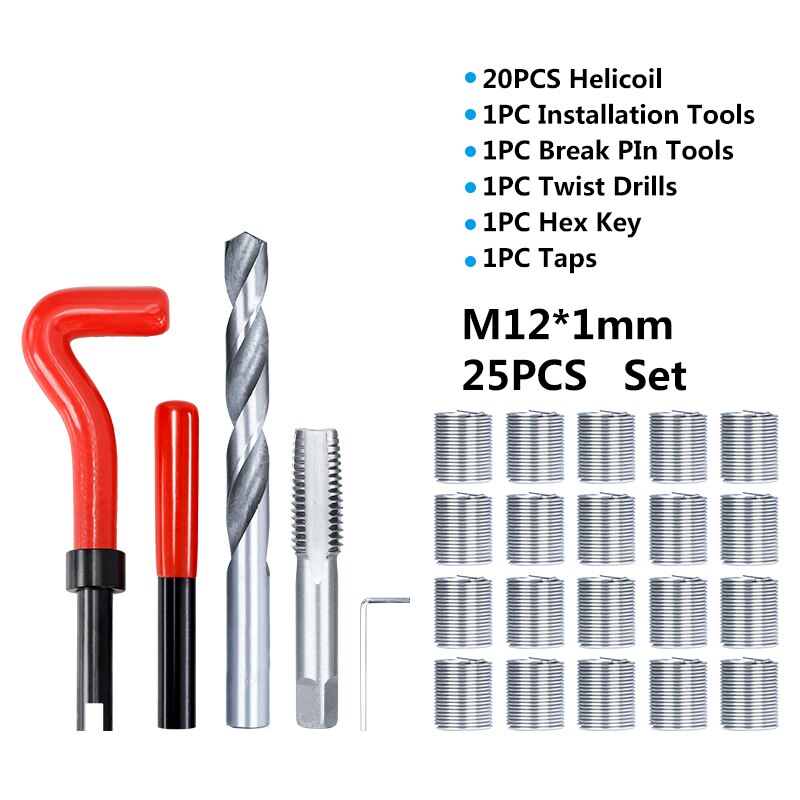 XCAN Thread Repair Tool 25pcs M3/M4/M5/M6/M7/M8/M10/M12/14 for Restoring Damaged Thread Spanner Wrench Twist Drill Bit Hand Tool
