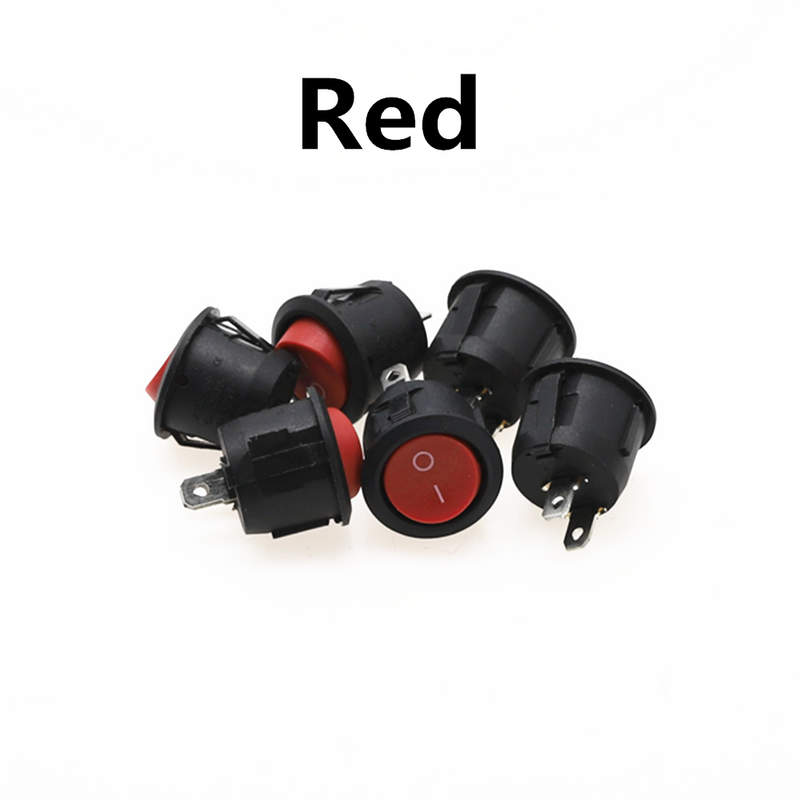 6Pcs 20mm Diameter Round Rocker Switches Black Mini Round Black White Red 2 Pin ON-OFF Rocker Switch KCD1-105