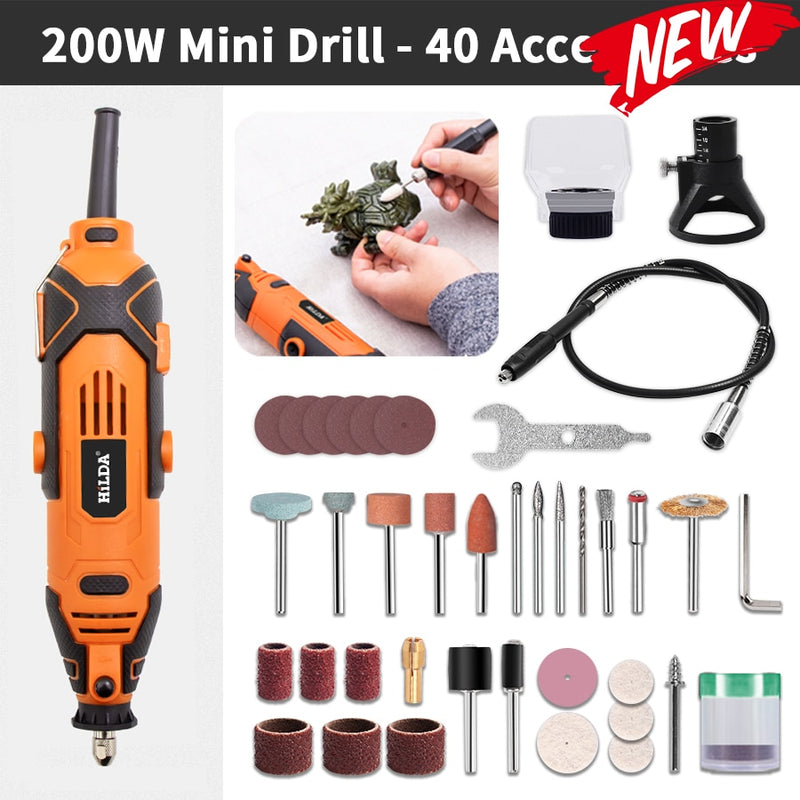 HILDA Electric Drill Grinder Engraver Pen Grinder Mini Drill Electric Rotary Tool Grinding Machine Accessories