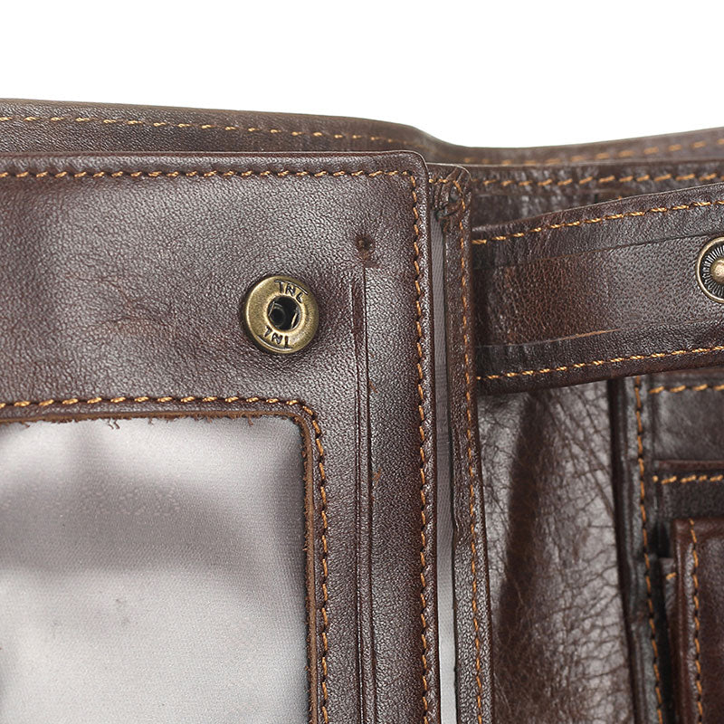 MACHOSSY Men Wallet Cowhide Genuine Leather Wallets Coin Purse Clutch Hasp Open Top Quality Retro Short Wallet 13.5cm*10cm