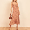 Dresses For Women 2022 Elegant Vintage Floral Dress Frill Sweetheart Neck Sleeveless Strap Tie Ruffle Hem Summer Beach Dress