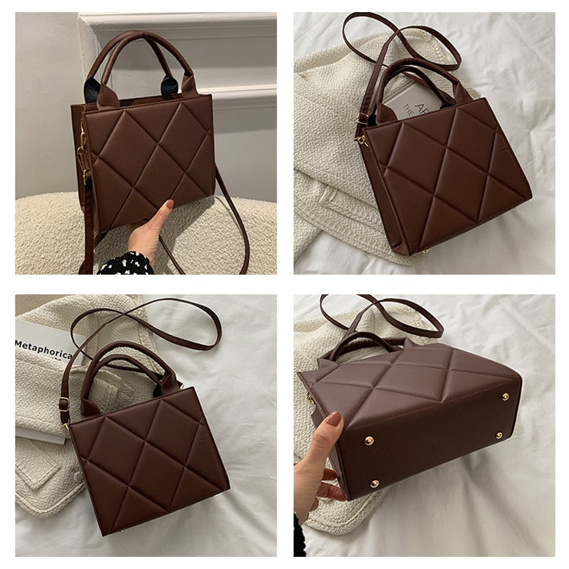 2022 New Spring Women Shoulder Bag Trendy Plaid Pu Leather Crossbody Bags Fashion Ladies Handbags Brand Designer Top Handle Bag