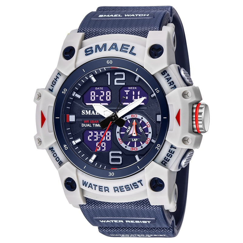 2022 New SMAEL Dual Time Men Watches 50m Waterproof Military Watches for Male 8007 Shock Resisitant Sport Watches Gifts Wtach