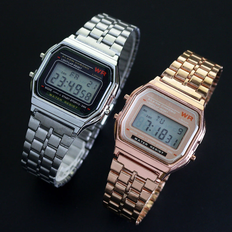 Rose Gold Silver Watches Men Women Electronic Digital Display Retro Style Clock Men&