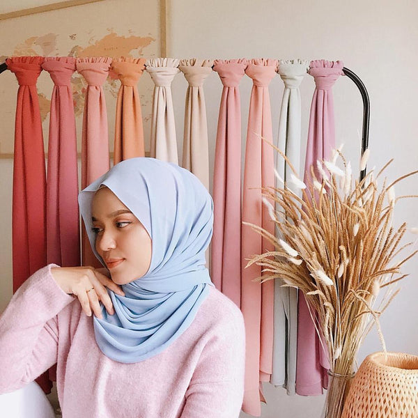 Wome&#39;s Scarves Malaysian Muslim Hijabs Wraps Pearl Chiffon Plain Solid Color Arab Modest Headscarf Rectangle Long Shawl 175x70cm