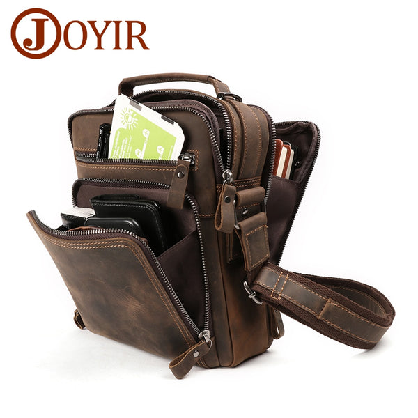 JOYIR New Genuine Leather Men Vintage Handbags Small Flap Men&#39;s Shoulder Bag Casual Office Messenger Bags Fashion Crossbody Bag