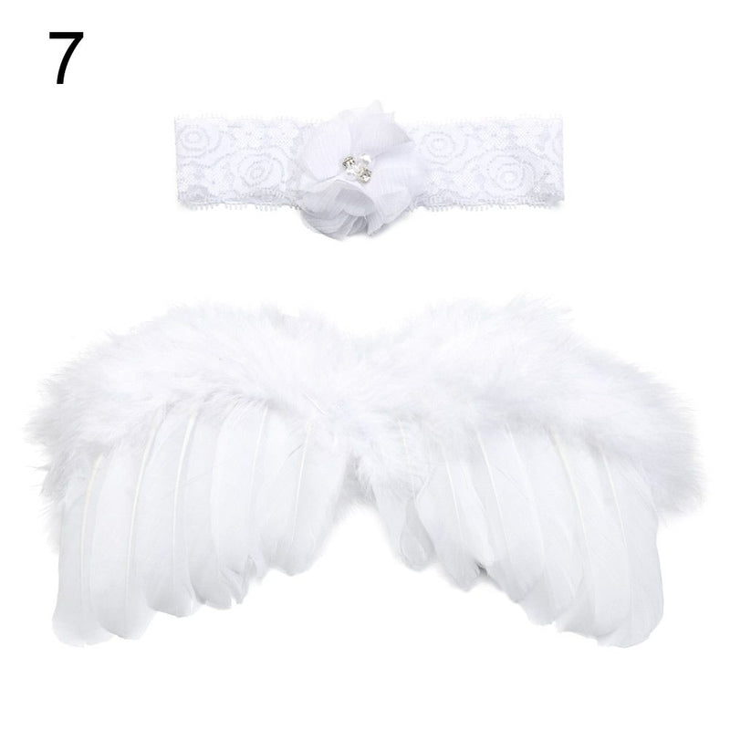 2pcs/set Cute Newborn Angel Feather Wings with Baby Girl Rose Flower Headband Hair Accessories for Infant Photography Props