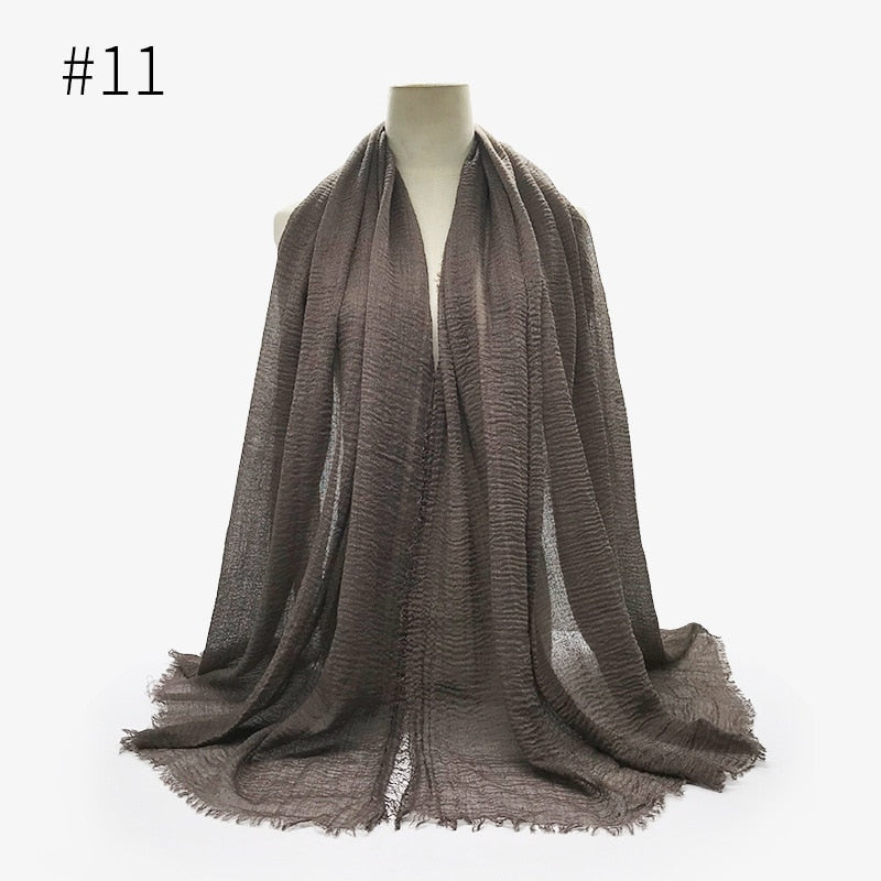 180X95CM Women Classic Muslim Crinkle Hijab Scarf Soft Cotton Head Scarves Turban Shawls Wraps Islamic Headband Femme Musulman