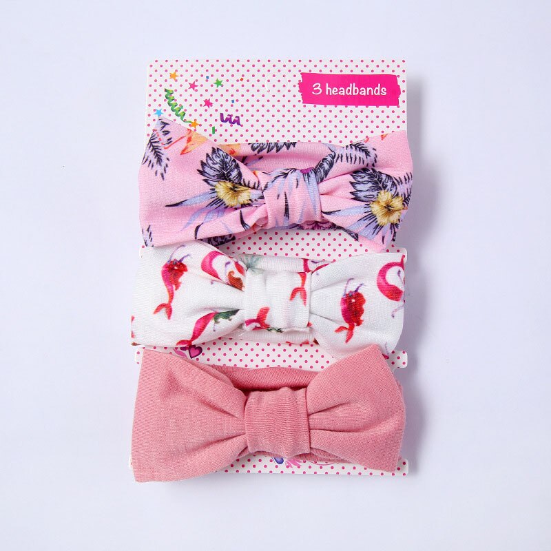 3Pcs/set Baby Headband Floral Solid Color Dot Printed Pink Bows Newborn Baby Girl Headband Hair Accessories Girls Turban