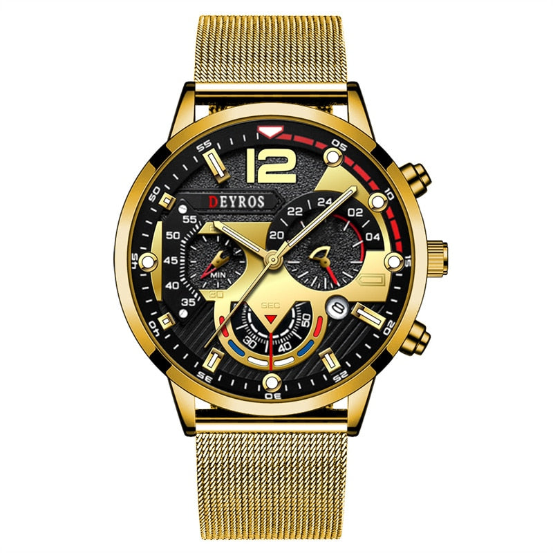 Top Brand Men Watch Luxury Gold Stainless Steel Mesh Belt Quartz Watches Business Leather Mens Luminous Clock relogio masculino