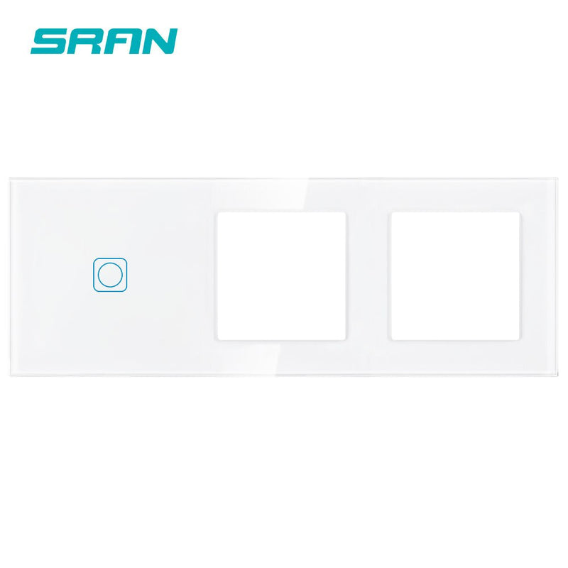 SRAN F6 Series White Crystal Tempered Glass Panel Light switch eu french wall socket usb tv rj45 rj11 Sensor switch Module DIY