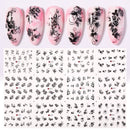 12 Designs Nail Stickers Set Mixed Floral Geometric Nail Art Water Transfer Decals Sliders Flower Leaves Manicures Decoration