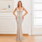 YIDINGZS Women Beading Dress Long Prom Dress Deep V Neck Silver Sequin Evening Dress Sexy Party Maxi Dress 18691