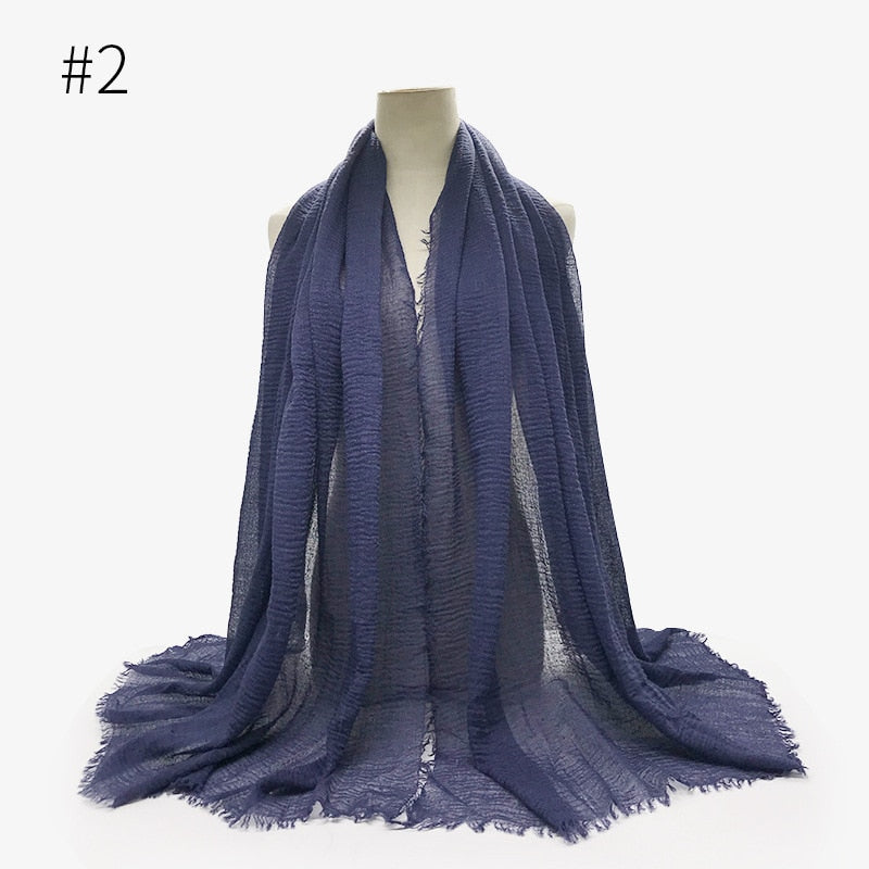 180X95CM Women Classic Muslim Crinkle Hijab Scarf Soft Cotton Head Scarves Turban Shawls Wraps Islamic Headband Femme Musulman