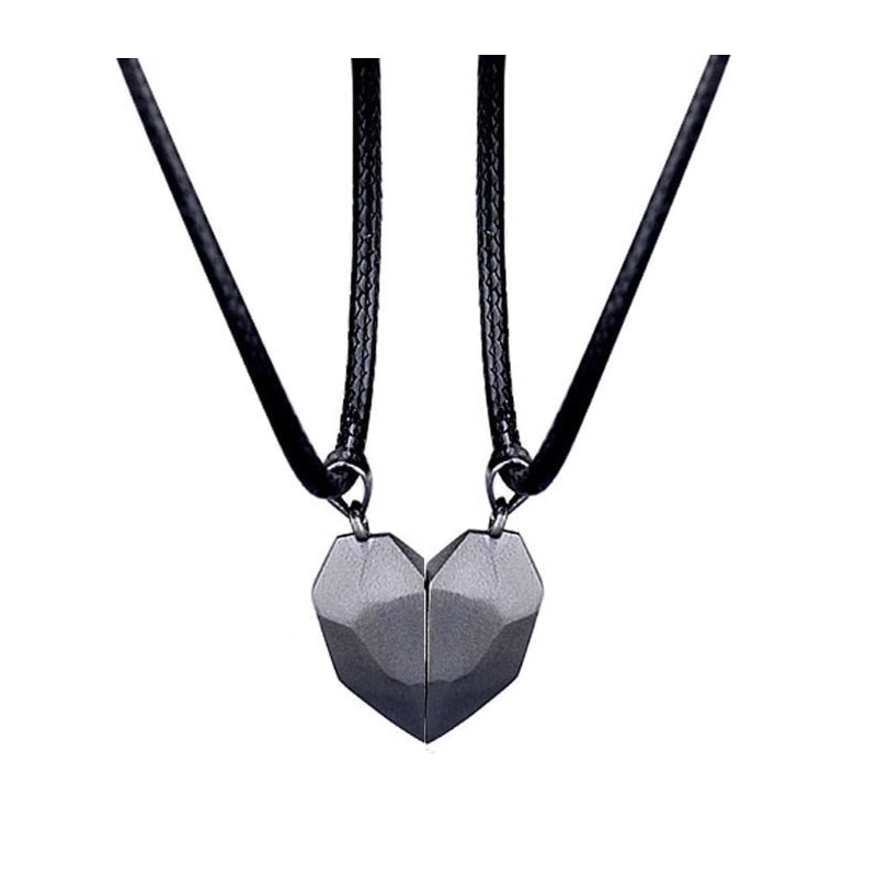2Pcs/Lot Magnetic Couple Necklace Friendship Heart Pendant Distance Faceted Charm Necklace Women Valentine&