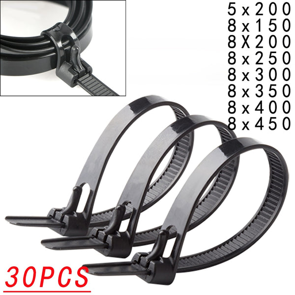 30PCS reusable self-locking plastic nylon cable ties, fixed nylon cable ties and detachable zipper cable ties, binding straps