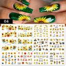 12 Designs Nail Stickers Set Mixed Floral Geometric Nail Art Water Transfer Decals Sliders Flower Leaves Manicures Decoration