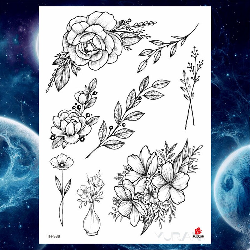 Girls Bracelet Chains Rose Tattoo Stickers Butterfly Body Arm Totem Tattoos Temporary Women Wrist Sexy Black Fake Tatoos