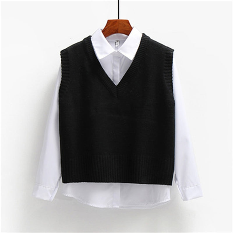 Women Sweater Vest Spring 2021 Autumn Women Short Loose Knitted Sweater Sleeveless Ladies V-Neck Pullover Tops Female Outerwear