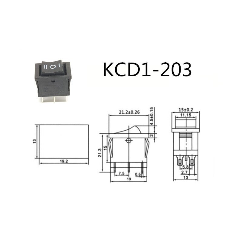 1PCS KCD1 Mini Black 3 Pin / 6 pin On/Off/On Rocker Switch AC 6A/250V10A/125V