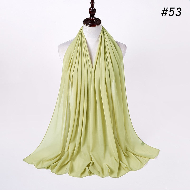 Muslim Bubble Chiffon Hijab Scarf Women Solid Color Soft Long Shawls and Wraps Georgette Head Scarves Ladies Hijabs