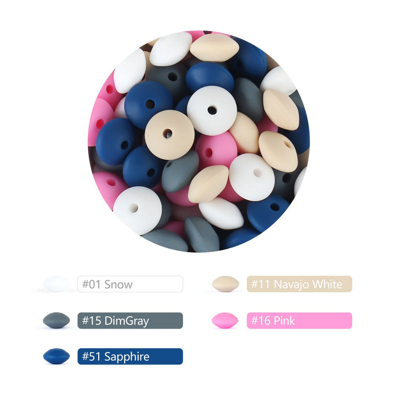 30pcs Silicone Lentil Beads BPA Free Food Grade Rodent DIY Charms Newborn Nursing Accessory Teething Necklace 12mm Abacus Bead
