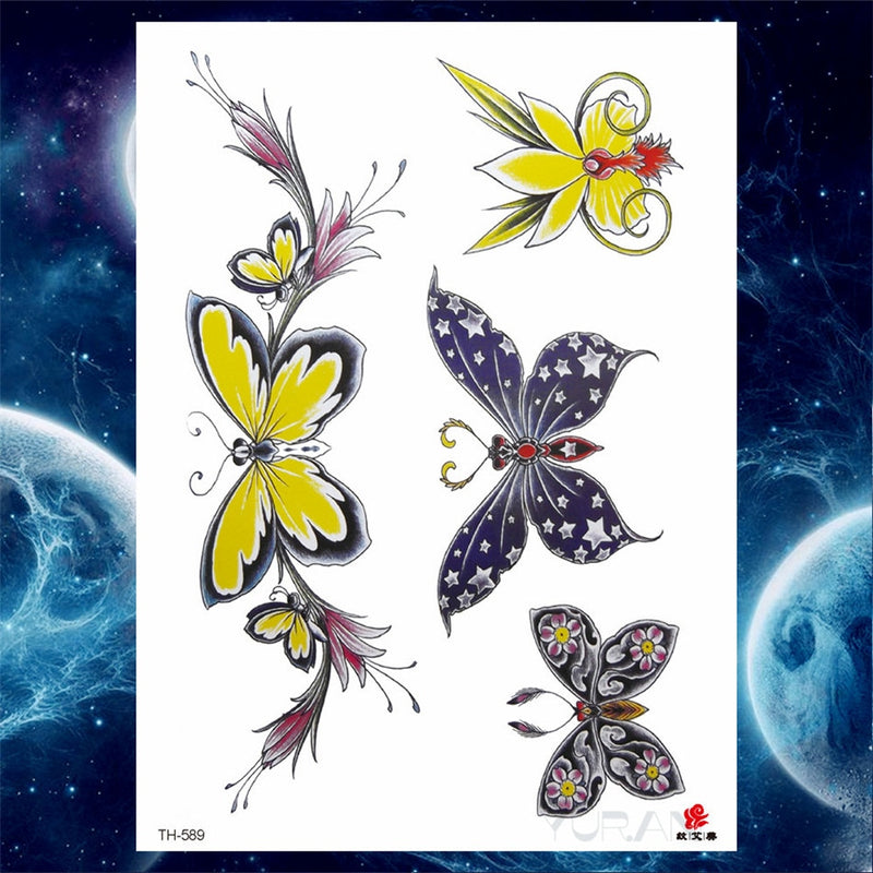 Girls Bracelet Chains Rose Tattoo Stickers Butterfly Body Arm Totem Tattoos Temporary Women Wrist Sexy Black Fake Tatoos