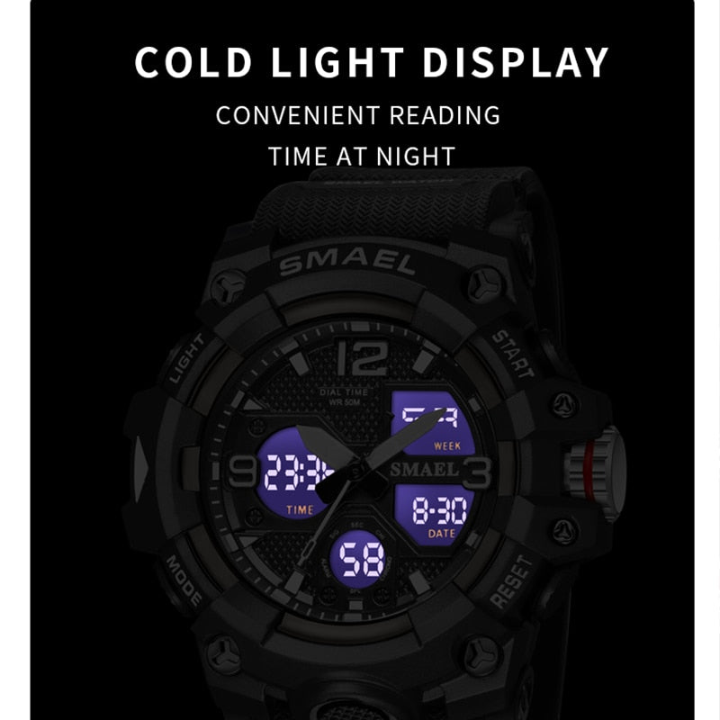 Sport Watch Military Watch For Men Alarm Clock Stopwatch LED Digital Back Light Dual Time Display 8008 Men&