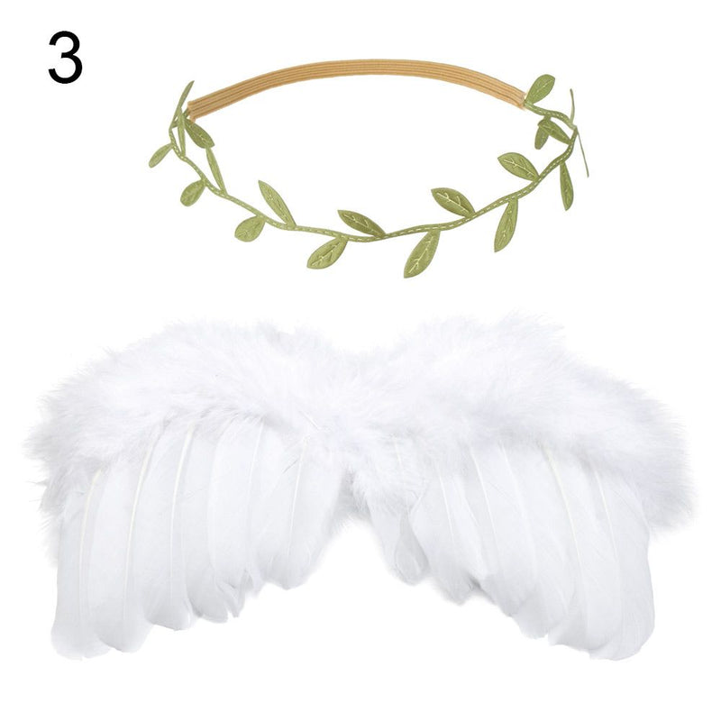 2pcs/set Cute Newborn Angel Feather Wings with Baby Girl Rose Flower Headband Hair Accessories for Infant Photography Props