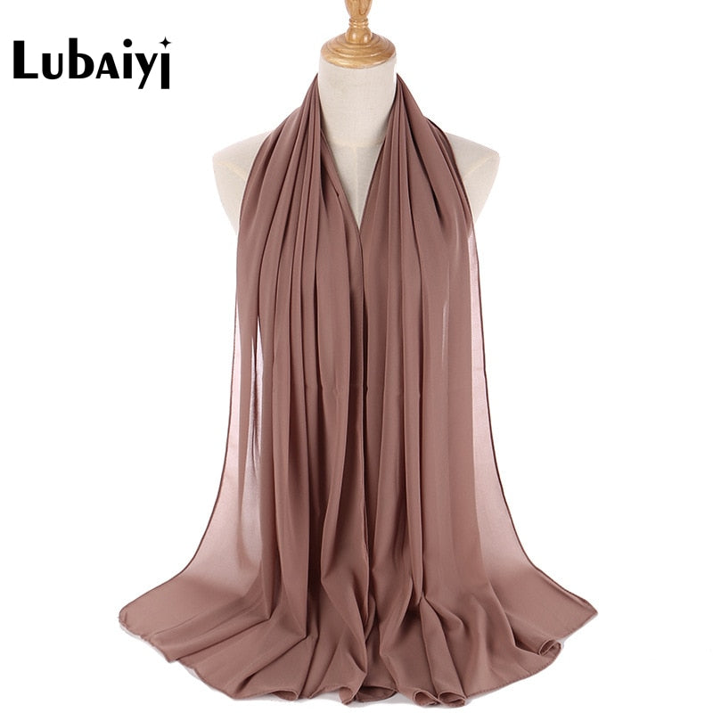 Muslim 2021 New Chiffon Hijab Scarf Women Solid Color Soft Long Shawls and Wraps Islamic Head Scarves Fashion turbante mujer