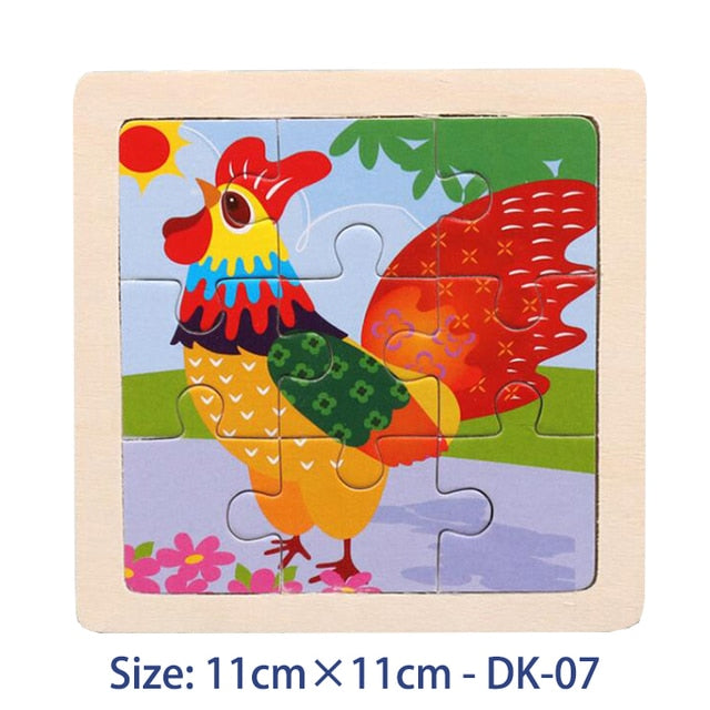 11X11CM Kids Wooden Puzzle Toy Vehicle Animal Jigsaw Cartoon Animal Traffic Tangram Toys Educational Toys Puzzles for Kids Gifts