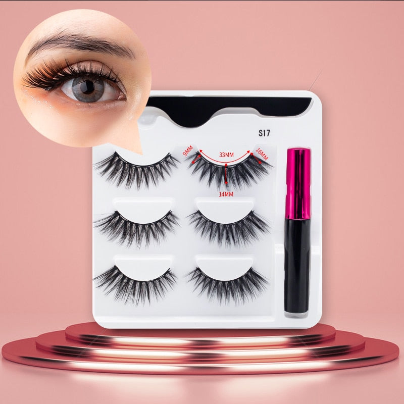 3Pairs Magnetic Lashes 3D Mink Eyelashes Wholesale Fake Eyelashes Magnetic Eyeliner With Tweezer Makeup Set For Beauty Faux Cils