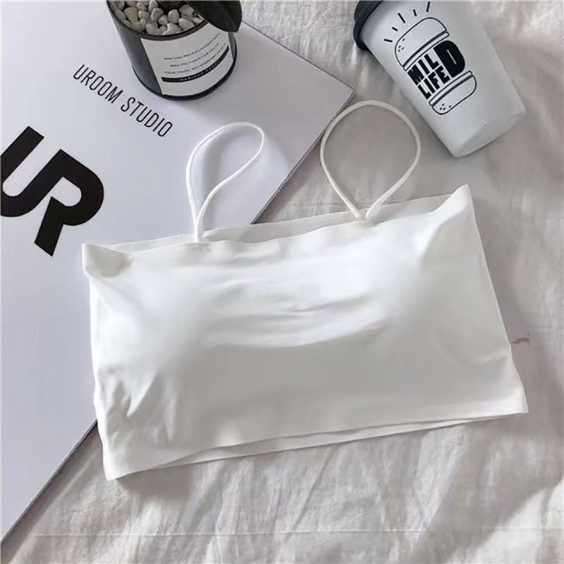 Fashion Women Sling Tube Top Sexy Bra Top Breathable Chest Pad Wearing Underwear Seamless Ice Silk Breast Wrap Lingerie Female