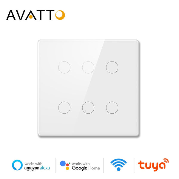 AVATTO Tuya WiFi Smart Switch,AC 110-220V Brazil 4x4 Touch Panel 4/6 Gang Light Switch,APP Control work with Alexa,Google Home