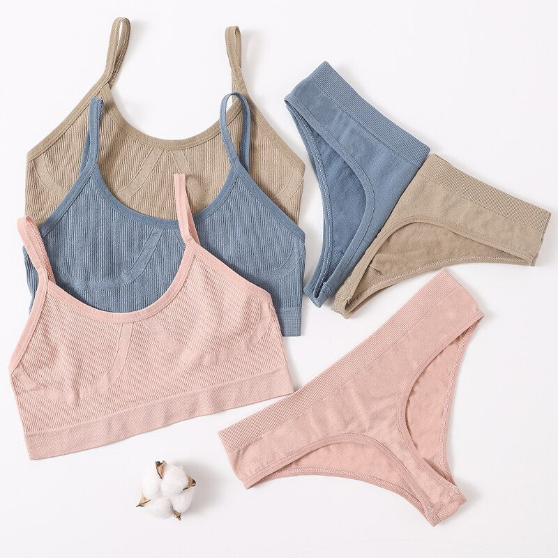Seamless Women Bra Briefs Set Push Up Bra Crop Top High Waist Panties Sexy Lingerie Set Low Back Bralette Fitness Underwear Set