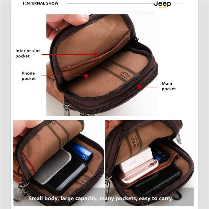 JEEP BULUO Multi-function Small Sling Chest Bag Legs Waist Bag For Man New Fashion Casual Crossbody Men Messenger Bags