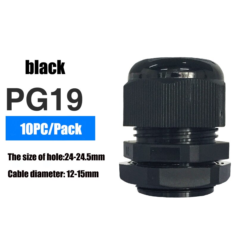 Waterproof Cable Gland 10pcs Cable entry IP68 PG7 for 3-6.5mm PG9 PG11 PG13.5 PG16 PG19/21/ White Black Nylon Plastic Connector